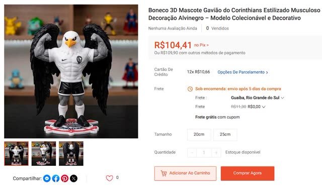 Mascote Gavião Corinthians 3D